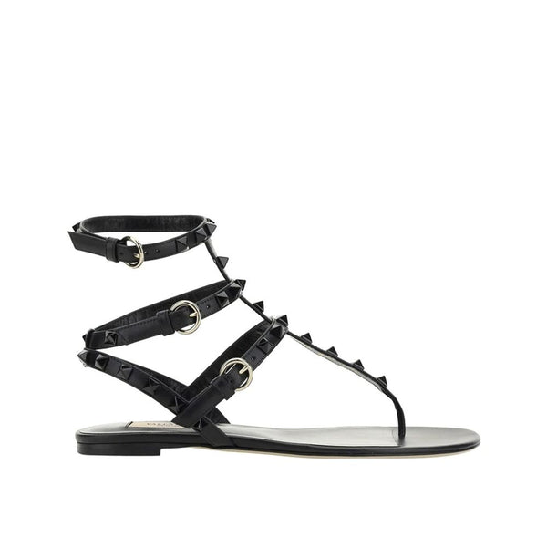 Black Calfskin Flat Sandals