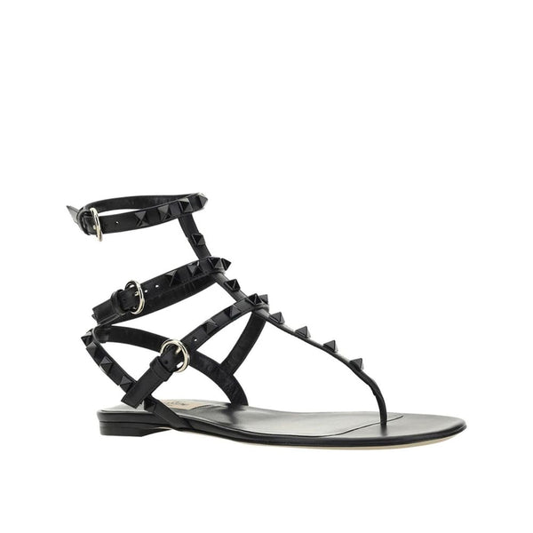 Black Calfskin Flat Sandals