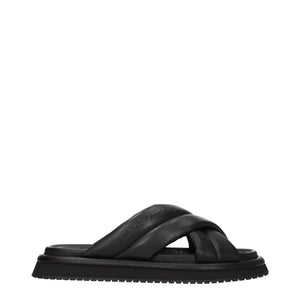 Black Leather Slippers