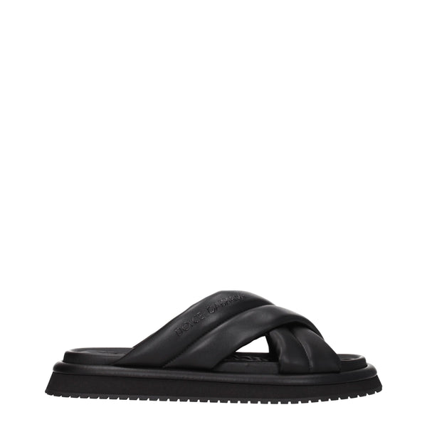Black Leather Slippers