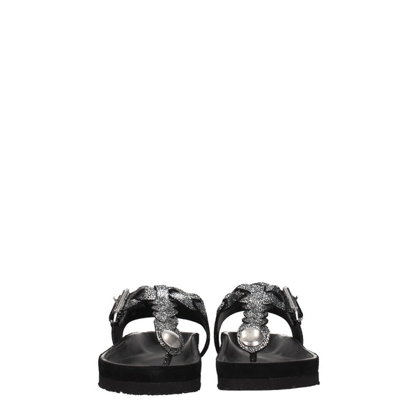 Black Leather Flip-Flop Sandals