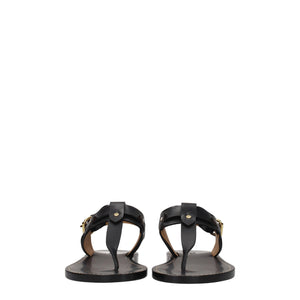 Black Leather Flip-Flop Sandals