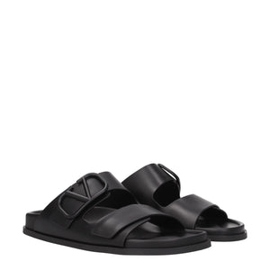 Black Leather Slippers