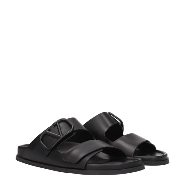 Black Leather Slippers