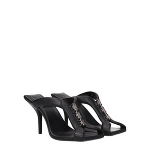 Black Leather Stiletto Heel Sandals