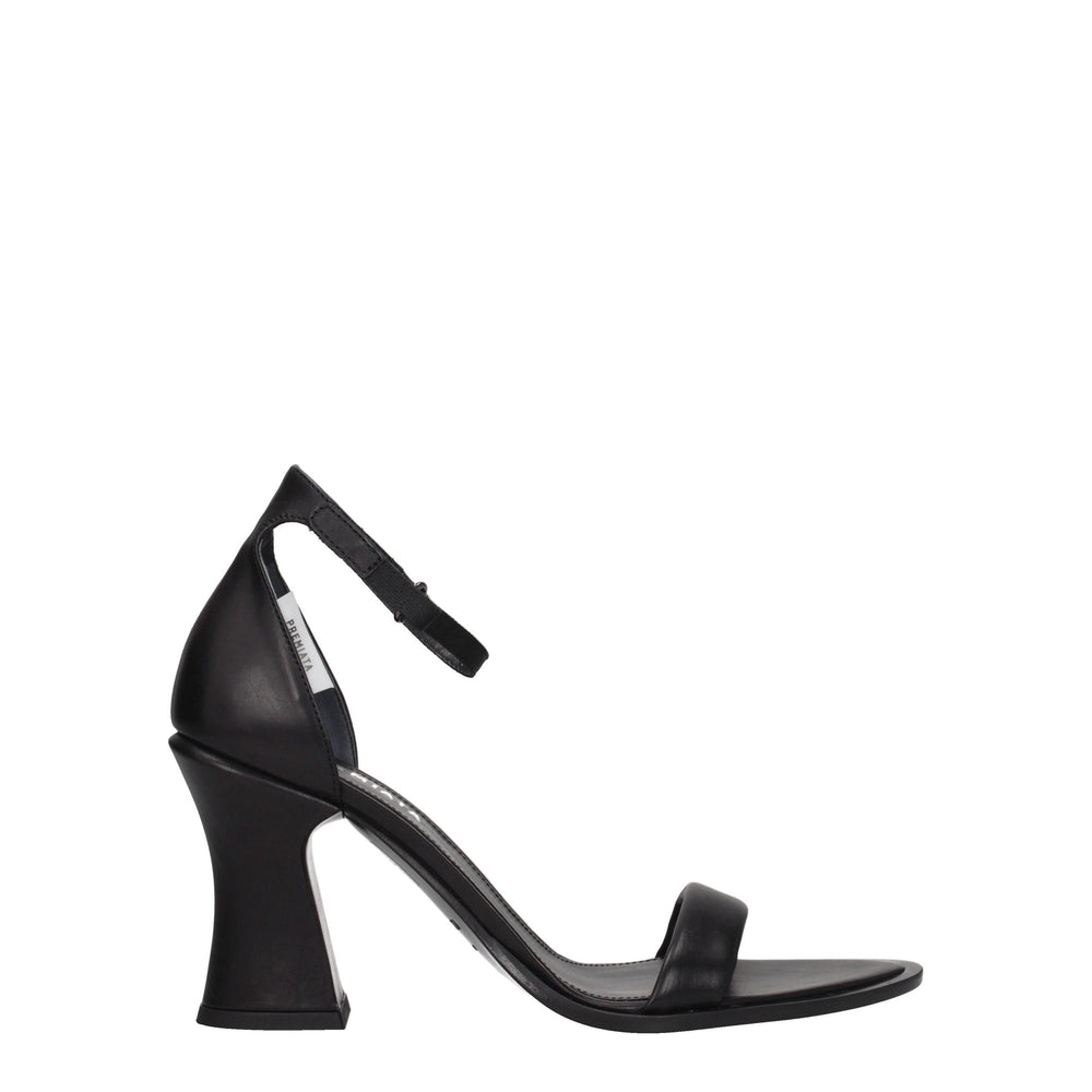 Black Leather Flat Sandals