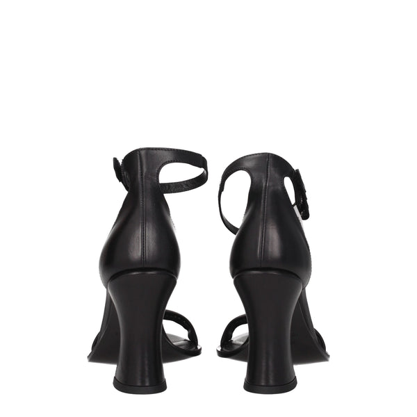 Black Leather Flat Sandals