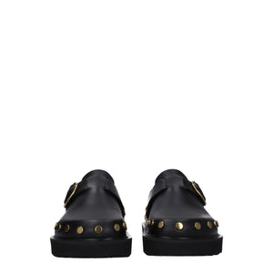 Black Leather Slippers