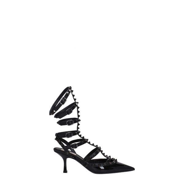Black Leather Stiletto Heel Sandals