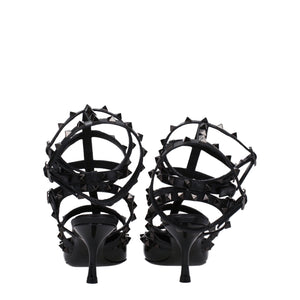 Black Leather Stiletto Heel Sandals