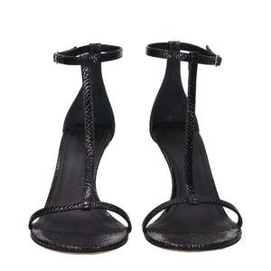 Black Leather Stiletto Heel Sandals