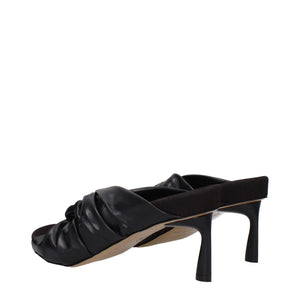 Black Leather Stiletto Heel Sandals