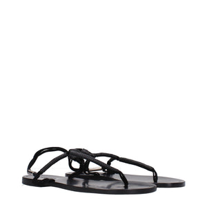 Black Leather Flip-Flop Sandals