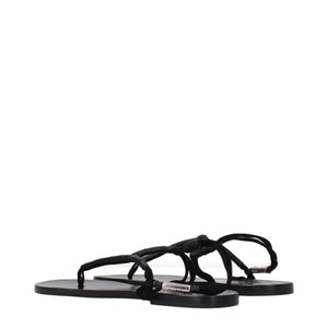 Black Leather Flip-Flop Sandals
