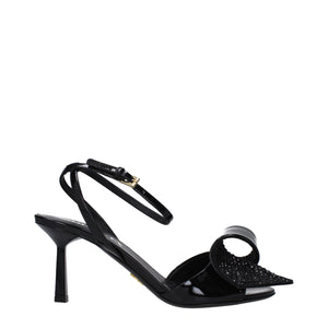 Black Leather Stiletto Heel Sandals