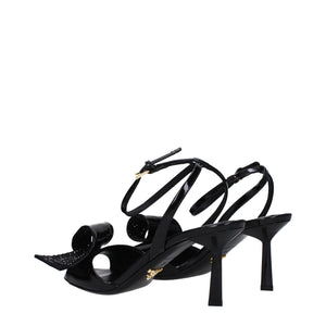 Black Leather Stiletto Heel Sandals