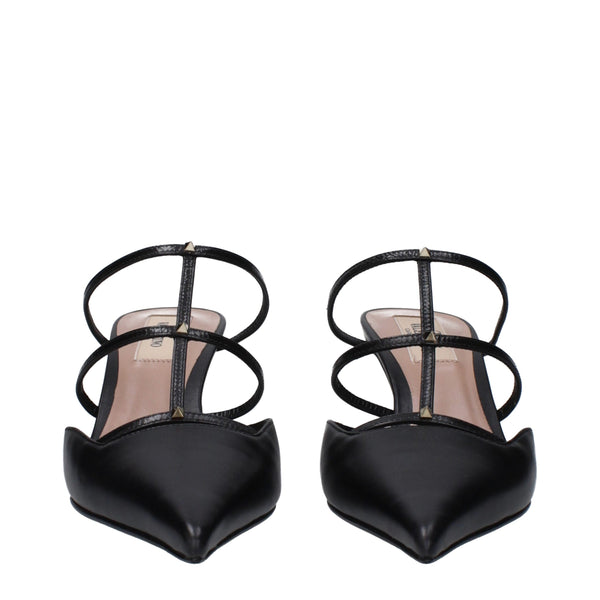 Black Leather Flat Sandals