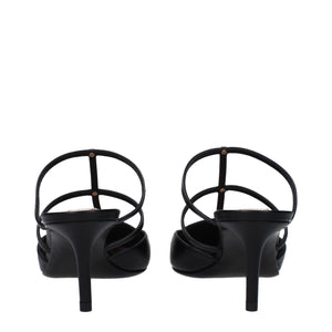 Black Leather Flat Sandals