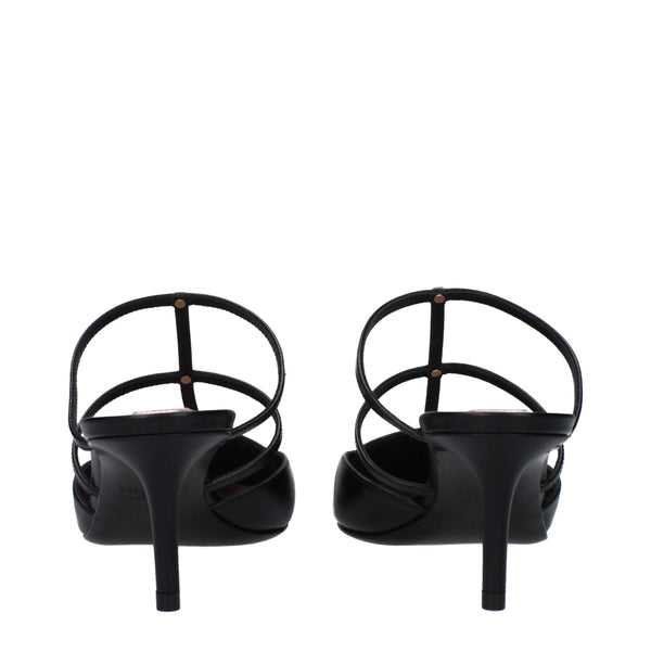 Black Leather Flat Sandals