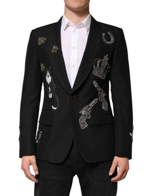 Black Bee Crown Embellished Suit Coat Blazer