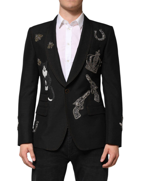 Black Bee Crown Embellished Suit Coat Blazer