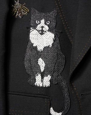 Black Bee Crown Embellished Suit Coat Blazer