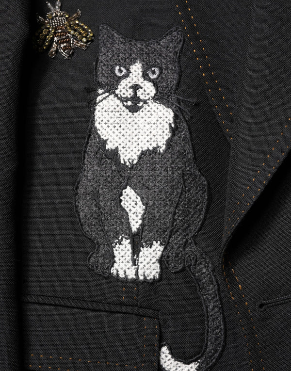 Black Bee Crown Embellished Suit Coat Blazer