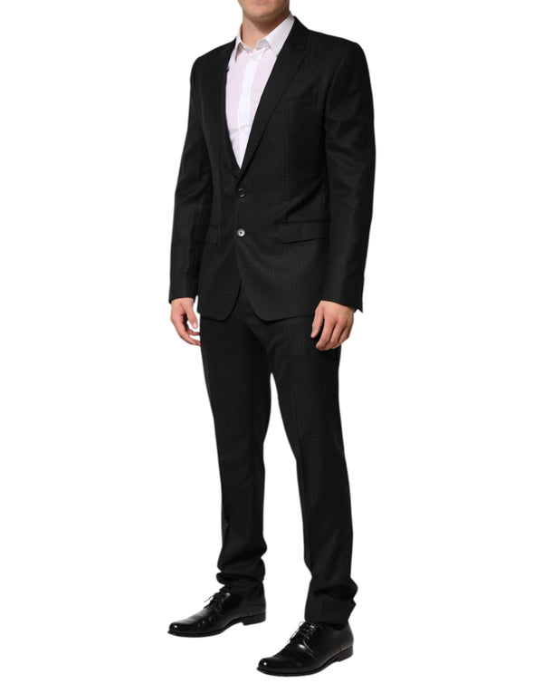 Black Jacquard Single Breasted 2 Piece Suit