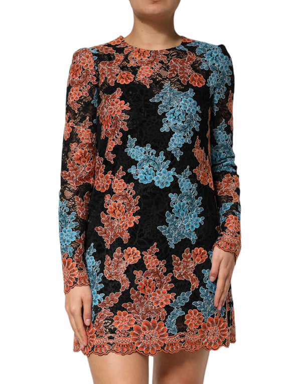 Multicolor Floral Embroidery Shift Mini Dress