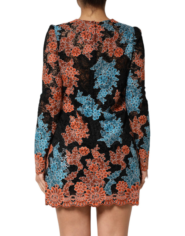 Multicolor Floral Embroidery Shift Mini Dress