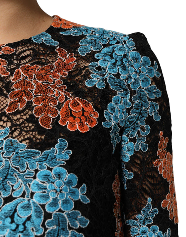 Multicolor Floral Embroidery Shift Mini Dress
