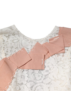 White Floral Lace Short Sleeves Blouse Top