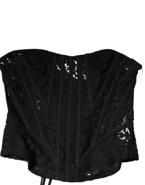 Black Strapless Floral Lace Bustier Cropped Top