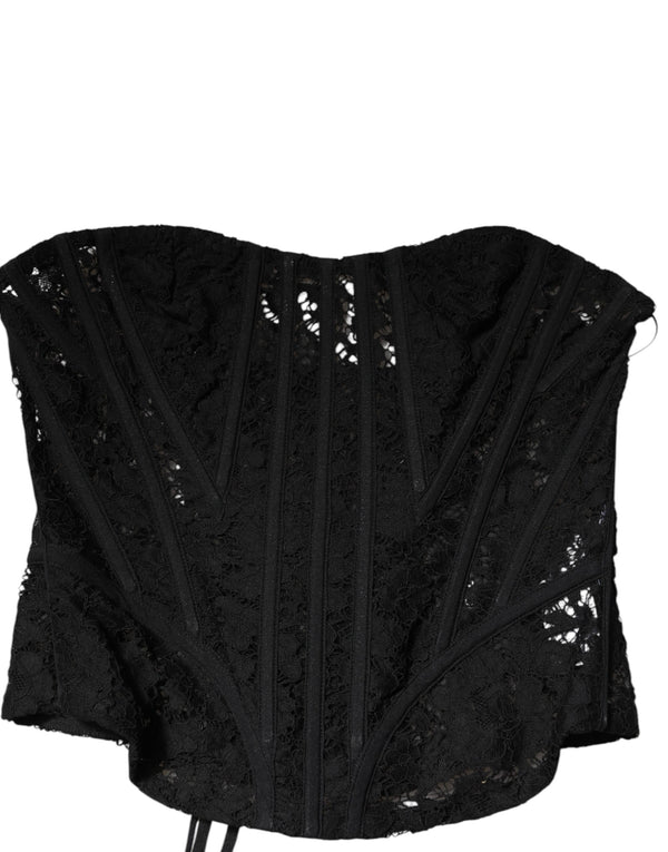 Black Strapless Floral Lace Bustier Cropped Top