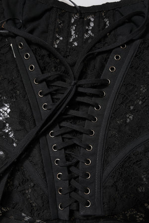 Black Strapless Floral Lace Bustier Cropped Top