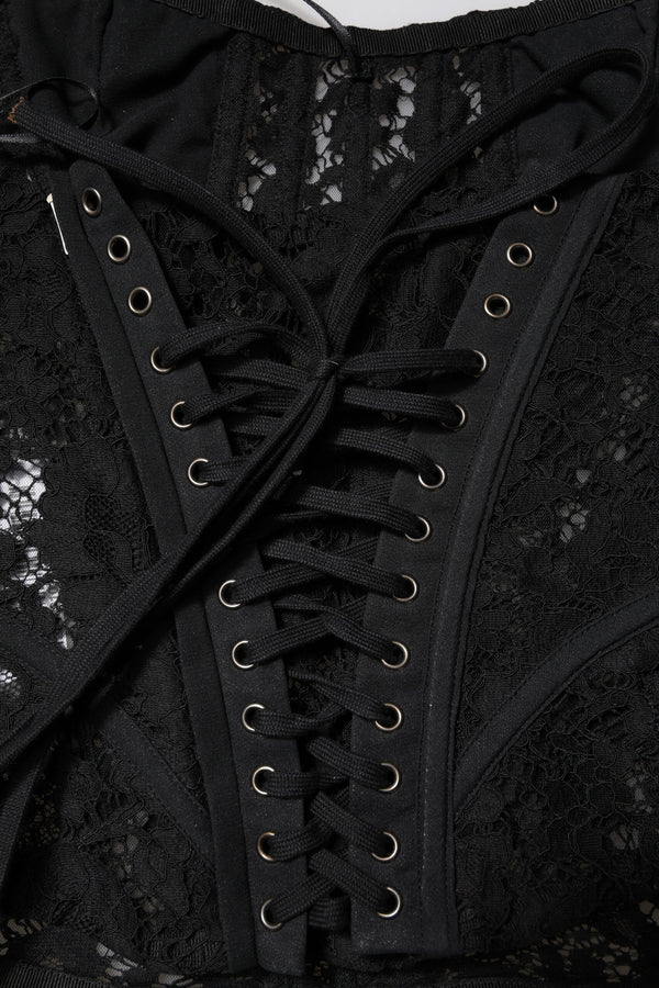 Black Strapless Floral Lace Bustier Cropped Top