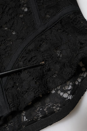 Black Strapless Floral Lace Bustier Cropped Top