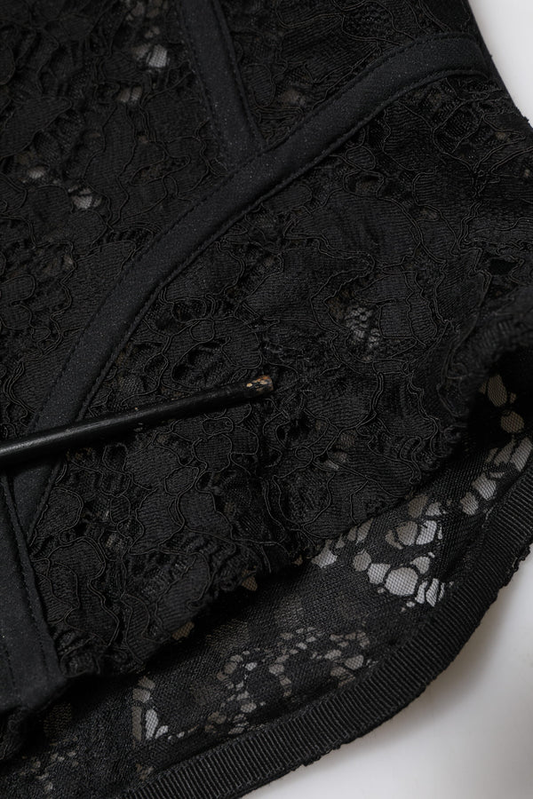 Black Strapless Floral Lace Bustier Cropped Top
