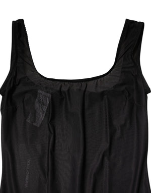 Black Nylon Sleeveless Round Neck Tank Top