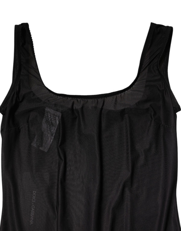 Black Nylon Sleeveless Round Neck Tank Top