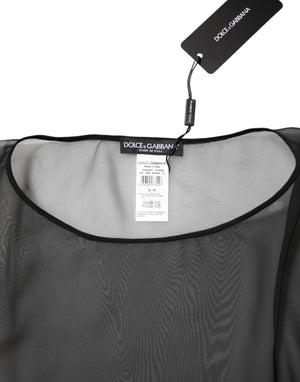 Black See Through Silk Chiffon Lace Blouse Top