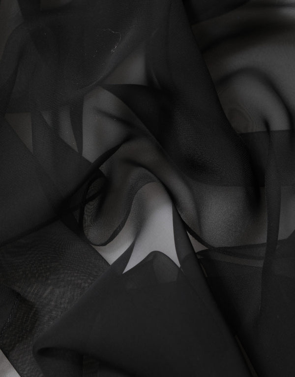 Black See Through Silk Chiffon Lace Blouse Top