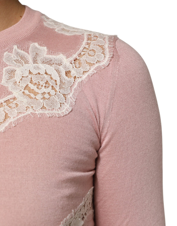 Pink Floral Lace Detailing Cardigan Sweater