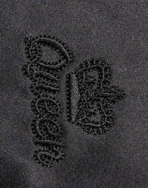 Black Silk Ascot Collared Button Blouse Top