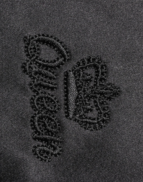 Black Silk Ascot Collared Button Blouse Top