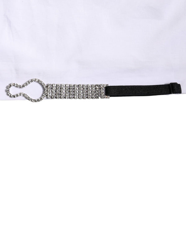 White Crystal Embellished Collared Shirt Top