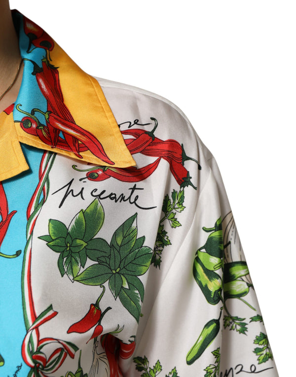Multicolor Chili Silk Cropped Blouse Top