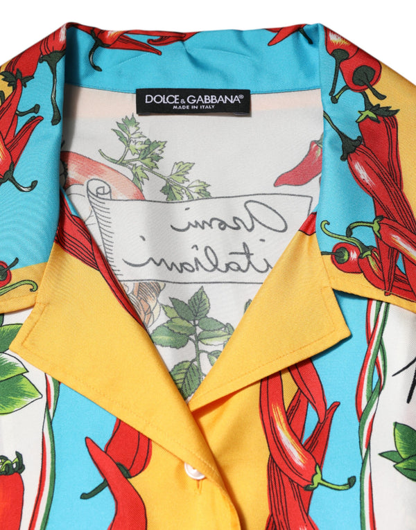 Multicolor Chili Silk Cropped Blouse Top