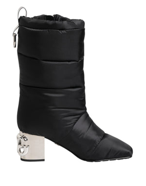 Black Padded Mid Calf Logo Heel Boots Shoes