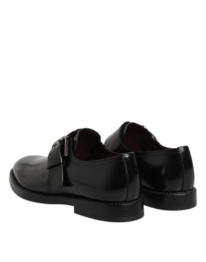 Black Leather Monk Strap Derby Formal Shoes